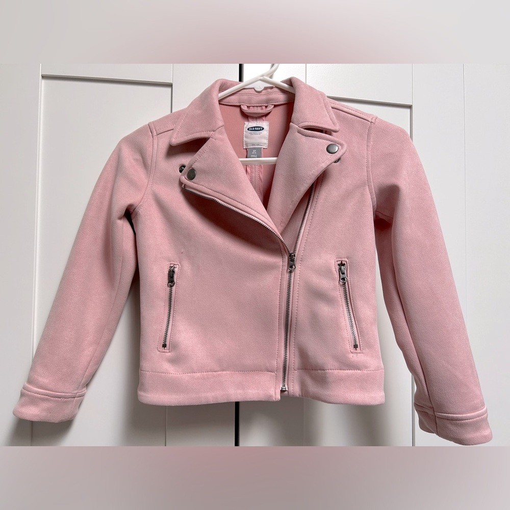 Girls Sz 6-7, Old Navy Faux Suede Moto Motorcycle Pink Jacket
